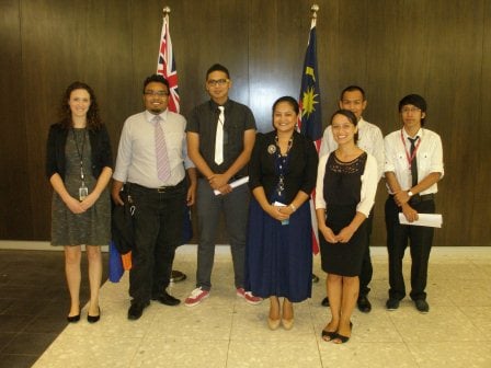 Staff of the Australian High Commission including Third Secretary of the Political and Economic Section Ms Elizabeth Wright (left), Public Diplomacy Manager Ms Annette Christie (fourth from left) and Intern Ms Yasmin Shahrin Daymond (fifth from left) together with some of the students of Universiti Teknologi Mara (UiTM) Terengganu.